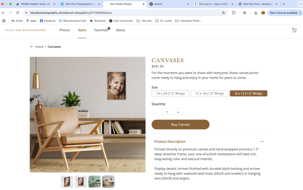 product listing within the print product store linked through a photo gallery